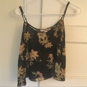 Cropped black, sheer, flowery tank top. Lightweight and perfect for summer.